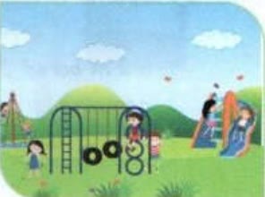 A playground with swings and a slide